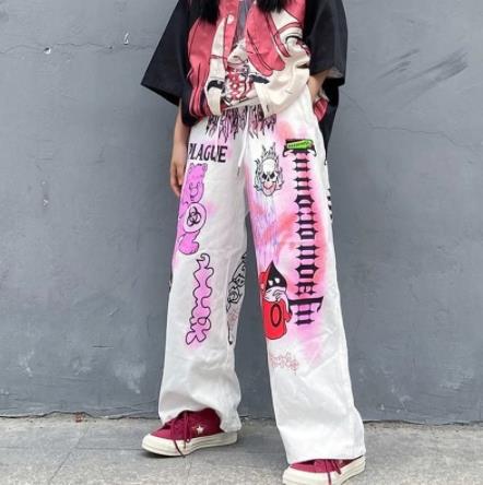 2021 Women's Loose Wide-Leg Pants with Cartoon Print