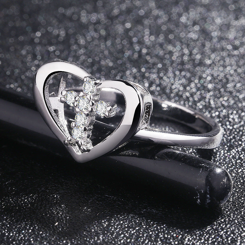 Heart Zircon Cross Devotion Ring for Women
