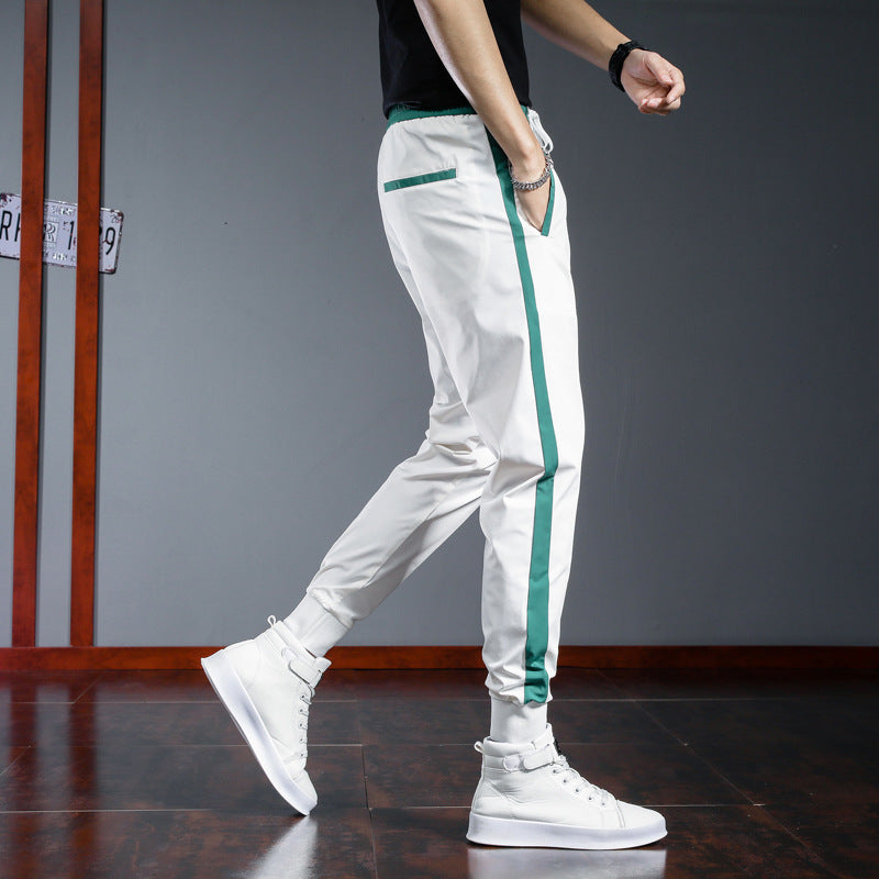 Men's Slim Fit White Sports Pants with Stripes