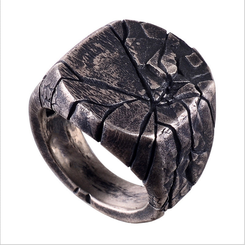 Vintage Silver-Look Square Men's Statement Ring