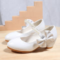 Girls' White High Heels with Bowknot and Pearl Detail