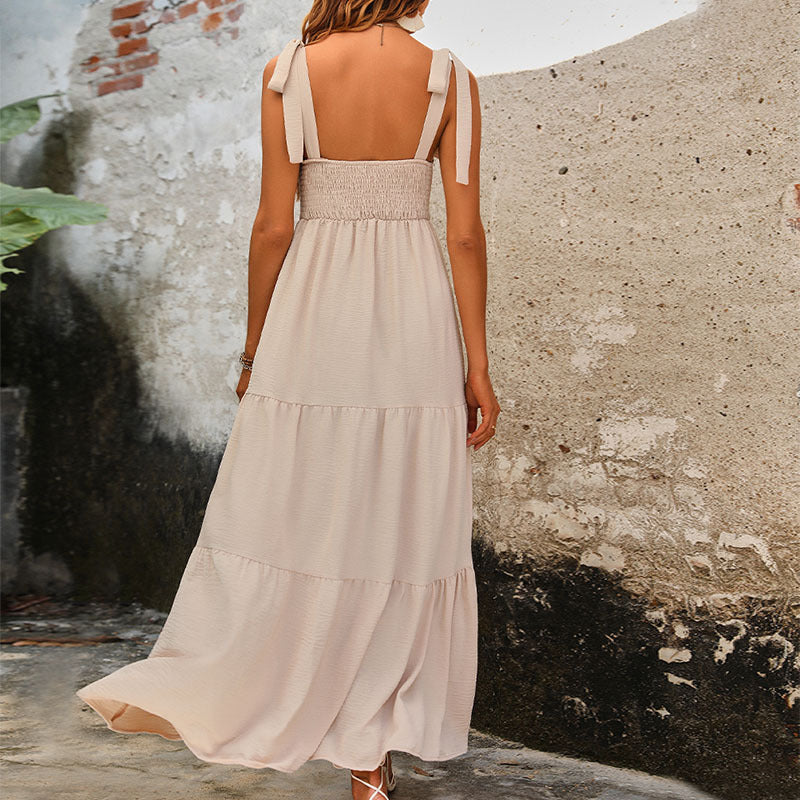 2024 Summer New Women's Backless Solid Dress