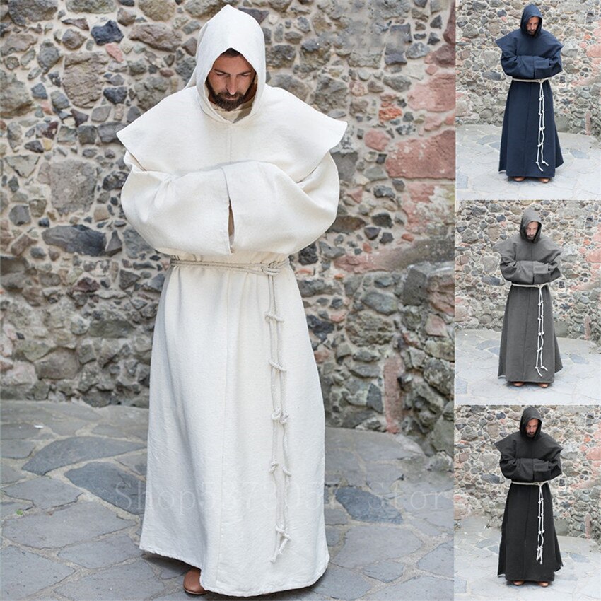 Men's Vintage Medieval Hooded Cape with Long Sleeves