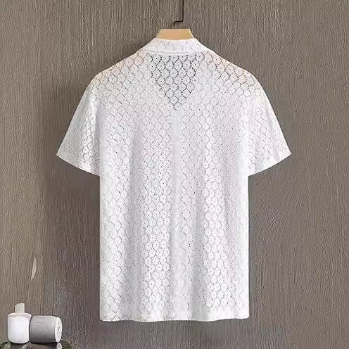 2024 Men's Fashion Lace Short Sleeve Shirt