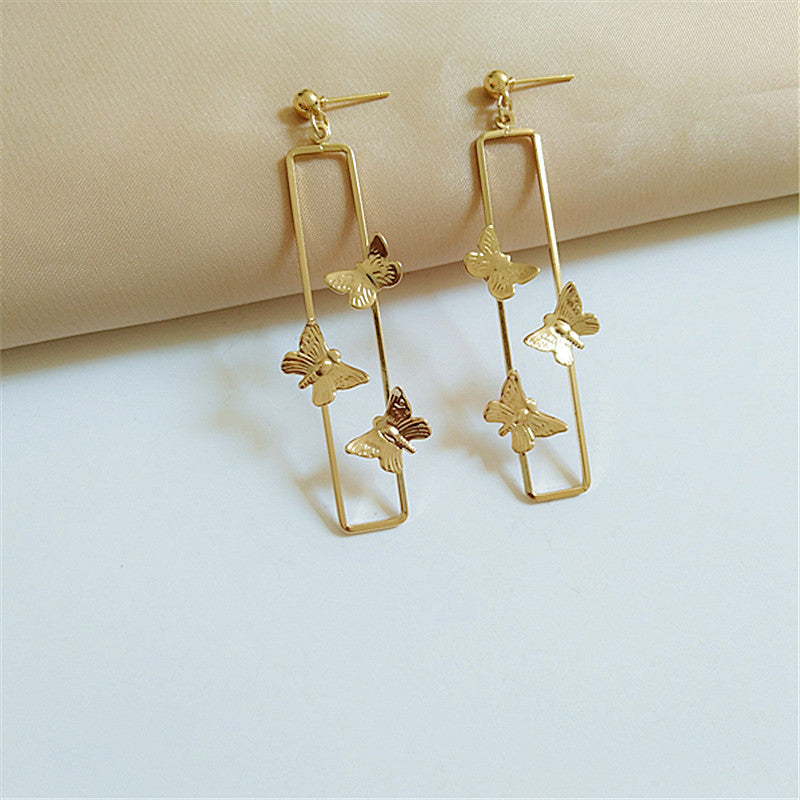 S925 Silver Geometric Rectangle Butterfly Earrings