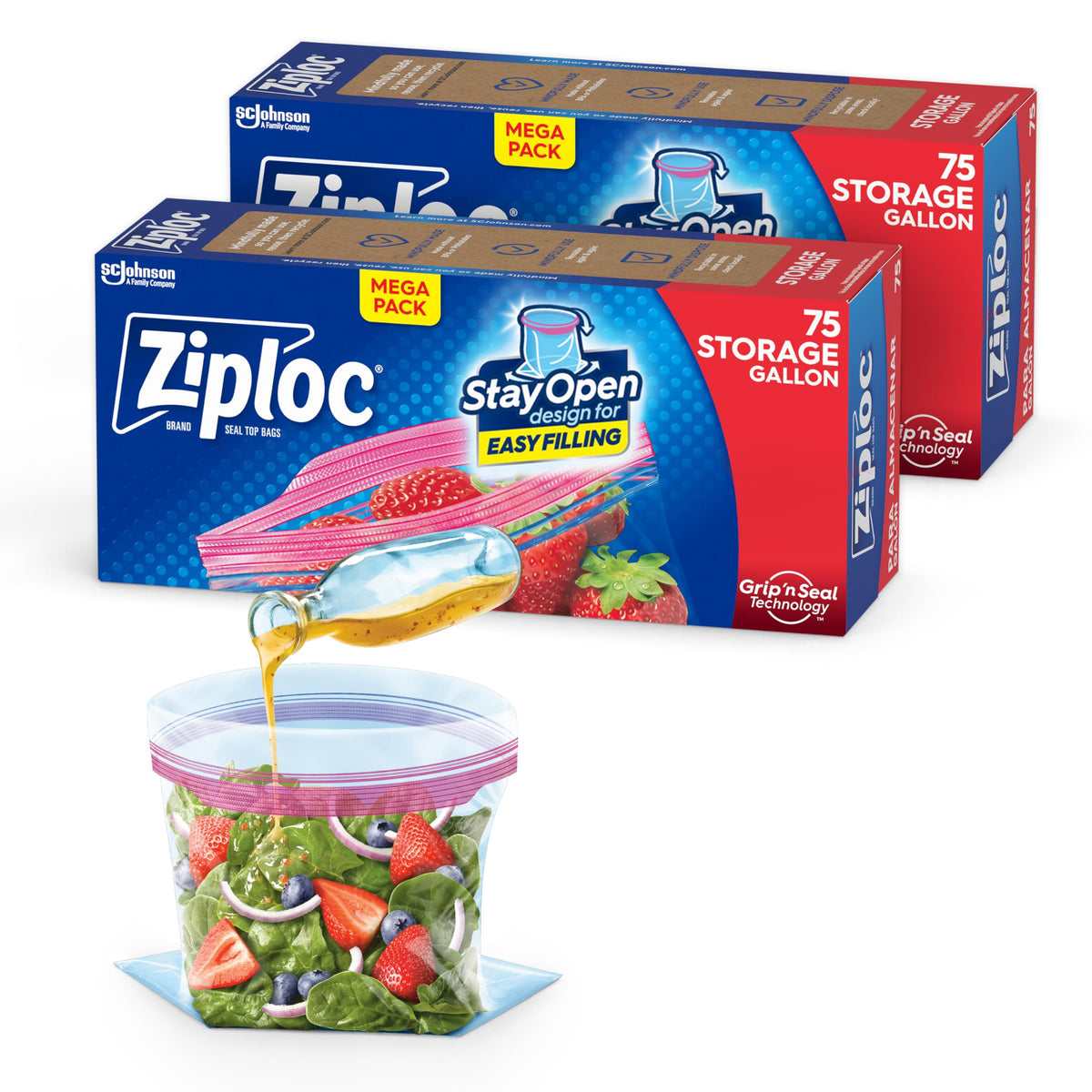 Ziploc Gallon Food Storage Bags Stay Open Design with Stand-Up Bottom Easy to Fill 150 Bags Total
