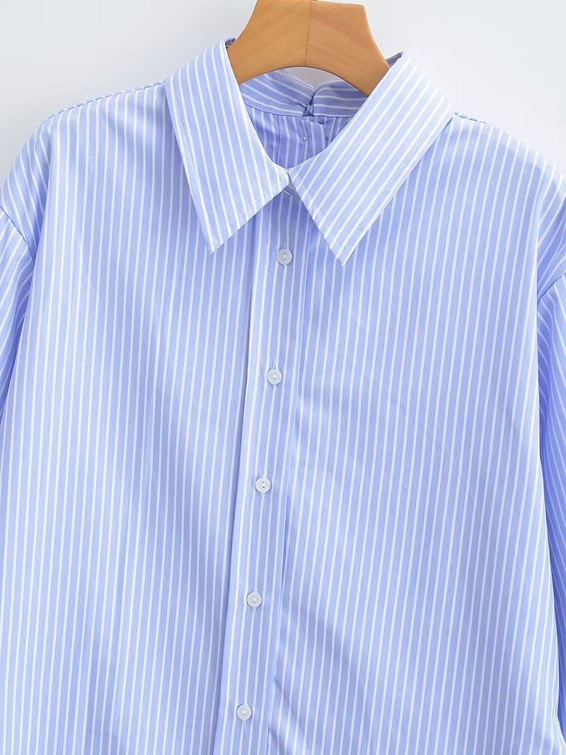 2023 Summer Casual Striped Shirt with Button Detail