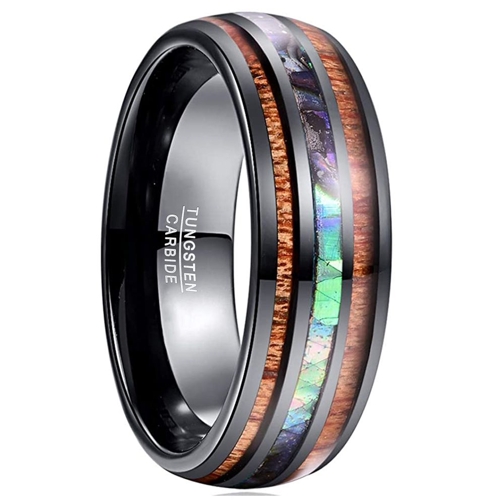 Electroplated Black Tungsten Ring with Abalone Inlay