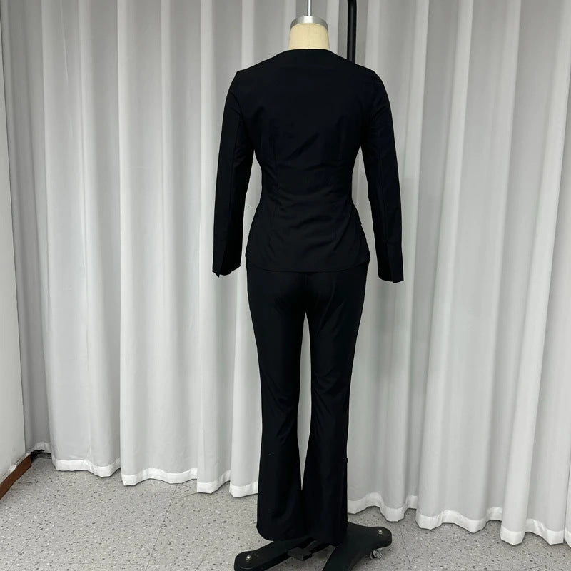 2023 Fall Women's Slim-Fit Solid Color Suit Set