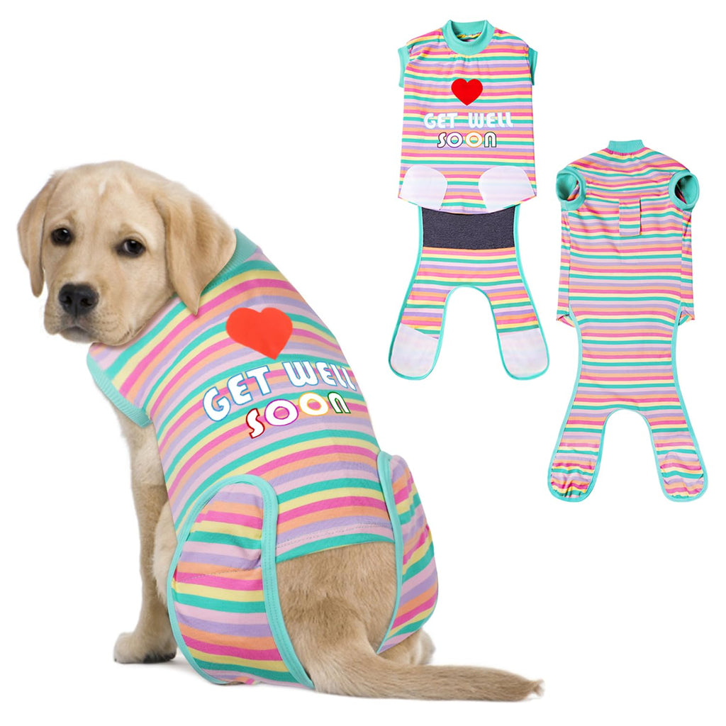 GreenJoy Get-Well-Soon Dog Surgery Recovery Suit - Soft Breathable Dog Onesie Post SpayNeuterE-Collar & Cone Alternative Dog Bodysuit for Small Medium Large Dogs (Green Stripes XS)