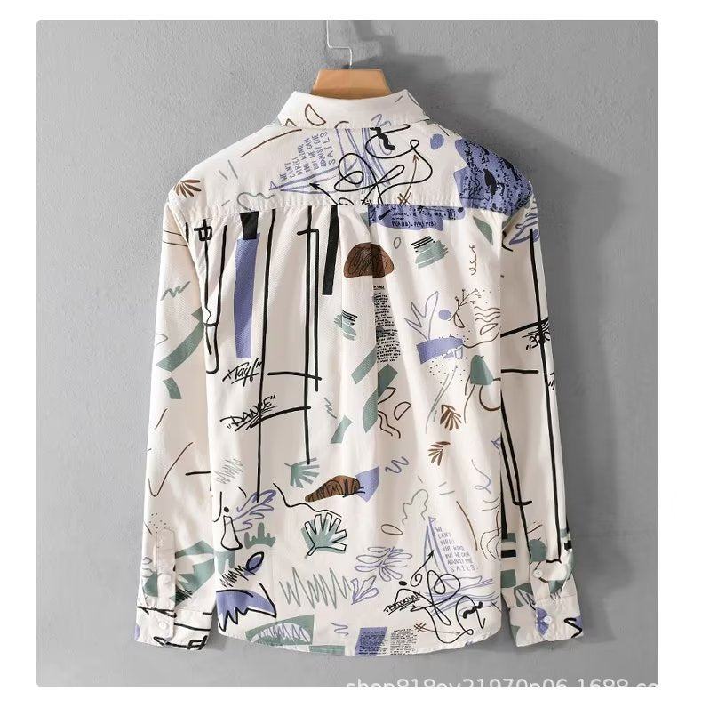 Men's Floral Loose-Fit Long Sleeve Shirt in Trendy Style
