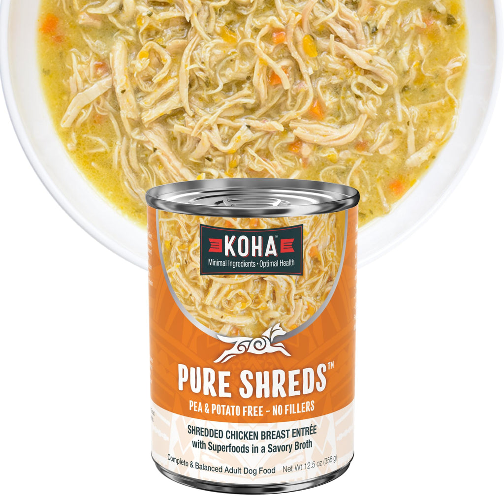 KOHA Pure Shreds Chicken Entrée for Dogs 12.5oz Cans (Pack of 12)
