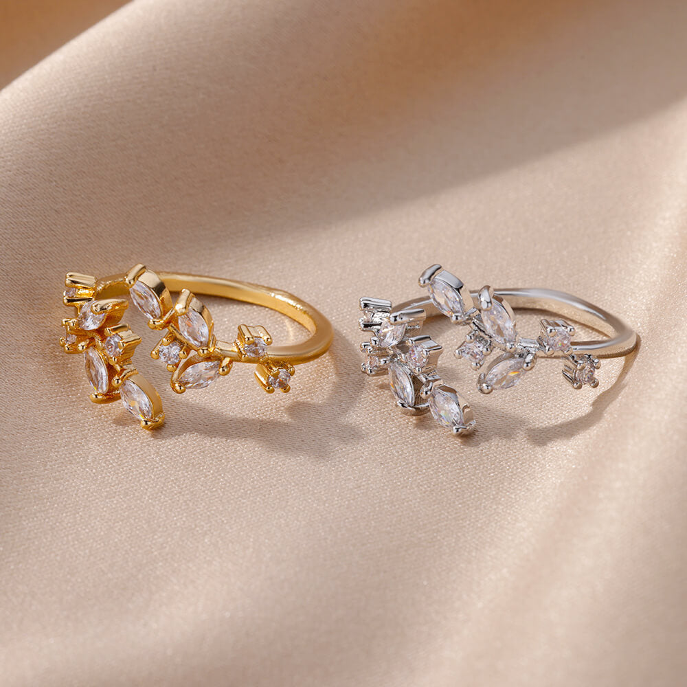 Minimalist Open Finger Ring with Zirconia Branch Design