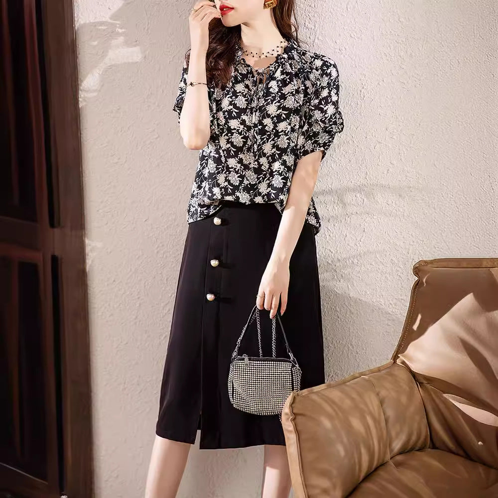 2024 Summer Floral Short Sleeve Loose Fit Top for Women