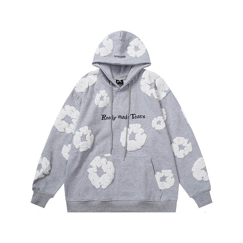 Vintage Cotton Hoodie with Embroidered Letters