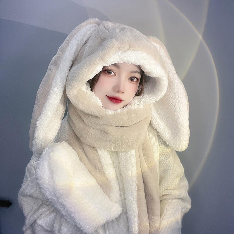 Sweet Cute Rabbit Ear Plush Winter Scarf Hat Glove Set