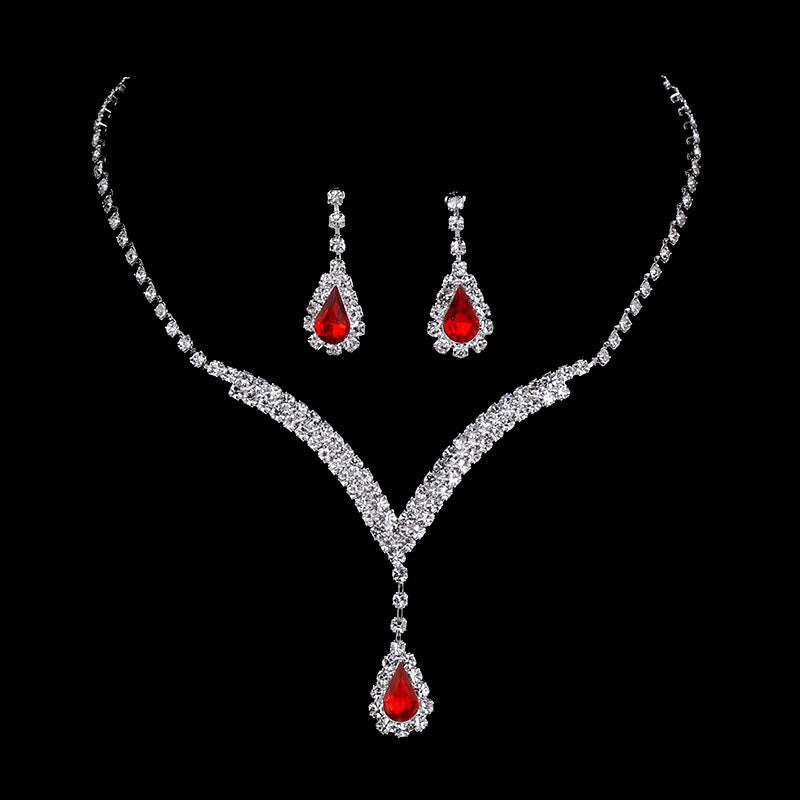 Bridal Jewelry Set with V-Neck Drop Pendant and Earrings