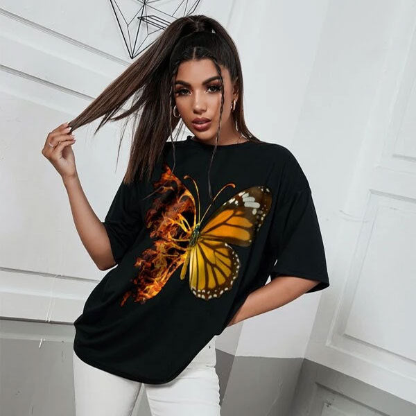 New Butterfly Print Women's T-Shirt - Harajuku Style
