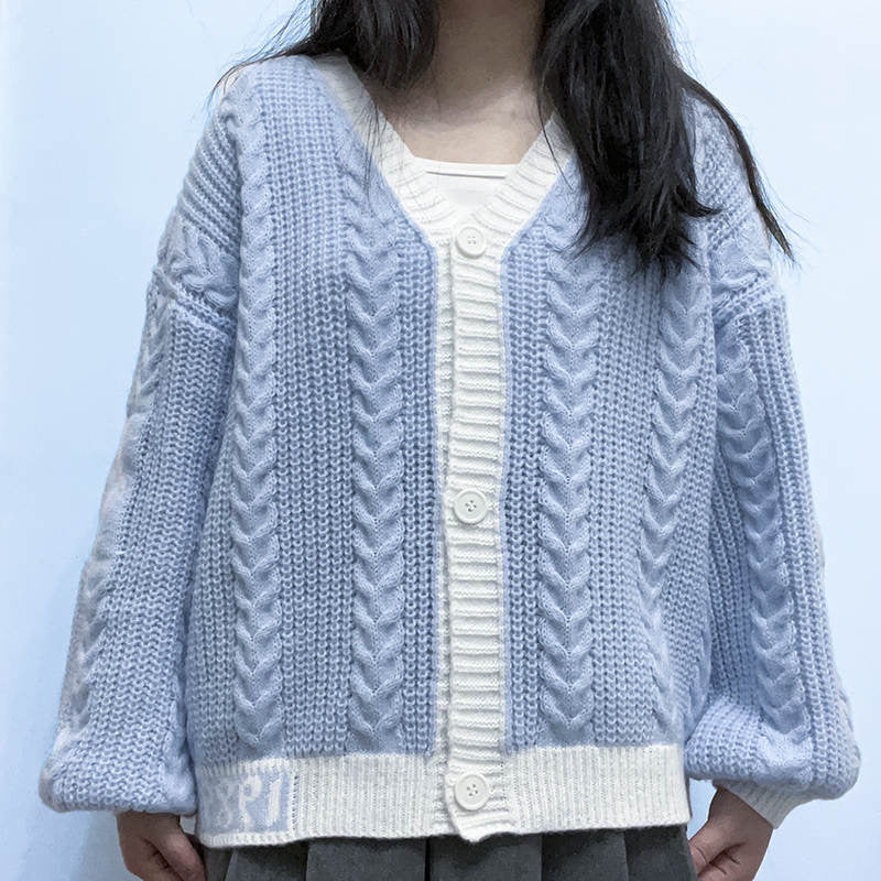 2023 Autumn Winter V-Neck Color Block Knit Sweater