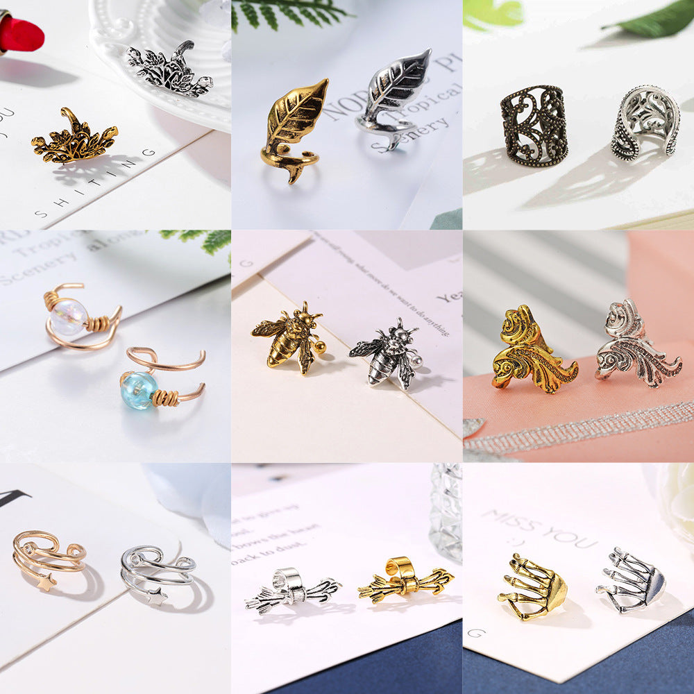 Retro Minimalist Leaf Ear Cuff Earrings for Non-Pierced