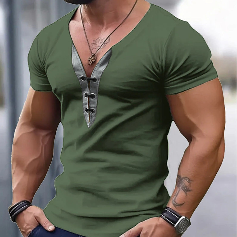 Men's V-Neck Color Block Short Sleeve T-Shirt