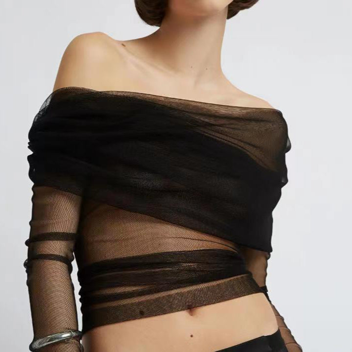 2024 Spring European Sexy Sheer Off-Shoulder Dress