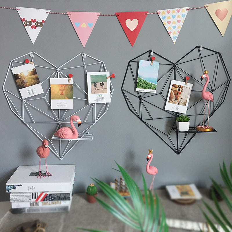 Creative Iron Heart Grid Photo Wall Decor with Clips