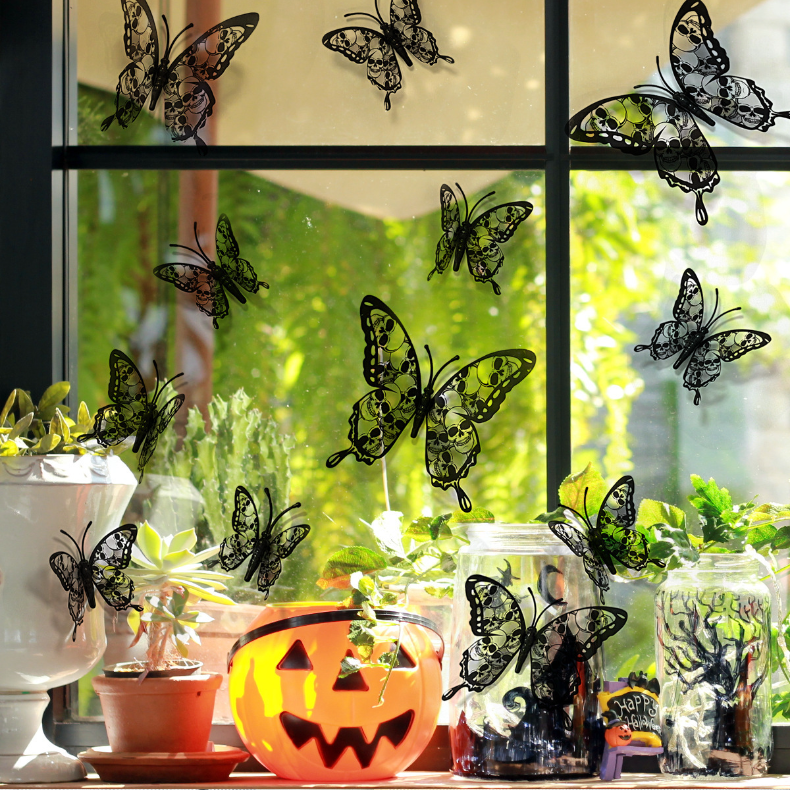 12PCS Skull Rose Butterfly 3D Wall Stickers Set