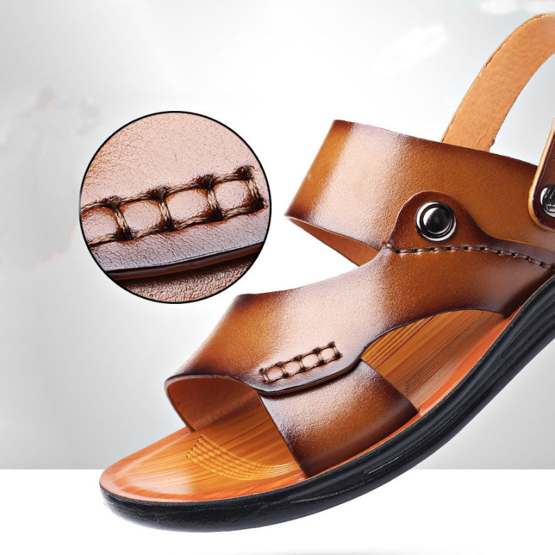 Men's Leather Sandals - Outdoor Travel Beach Slippers