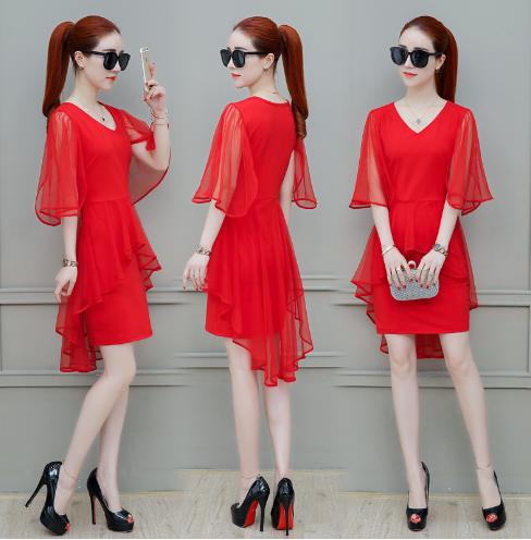 Plus Size Lace Sleeve Dress for Summer 2019
