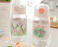 Ins Tulip Water Cup with Straw - Cute Portable Glass