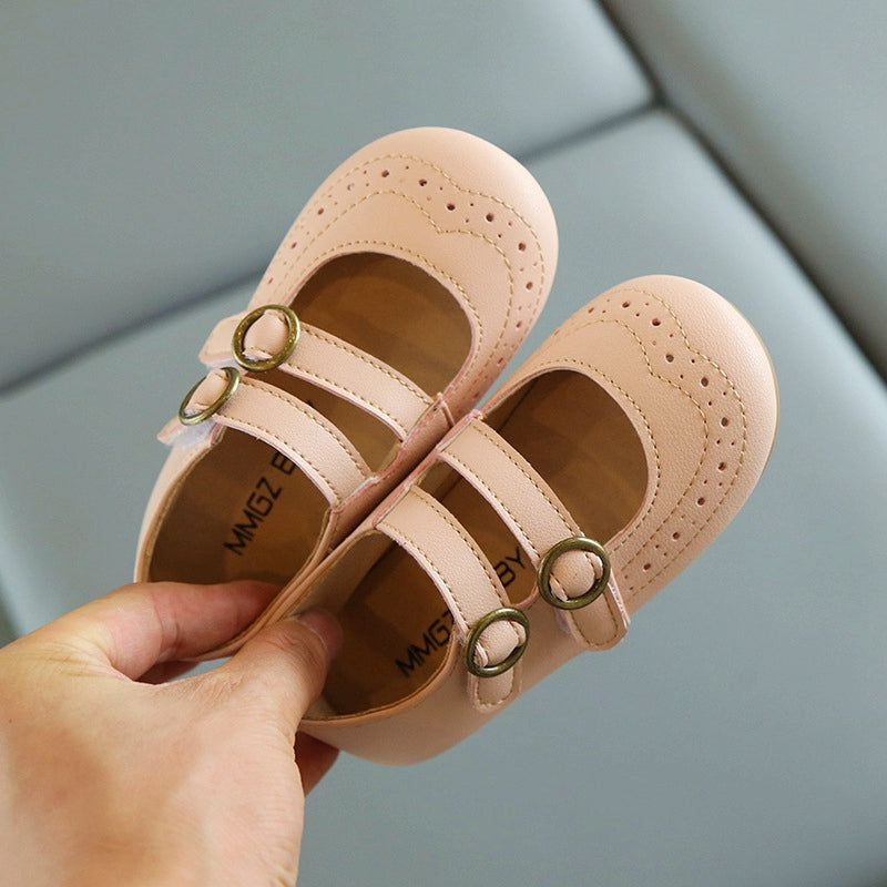 Kids Retro Hollow Leather Loafers - Non-Slip Casual Shoes