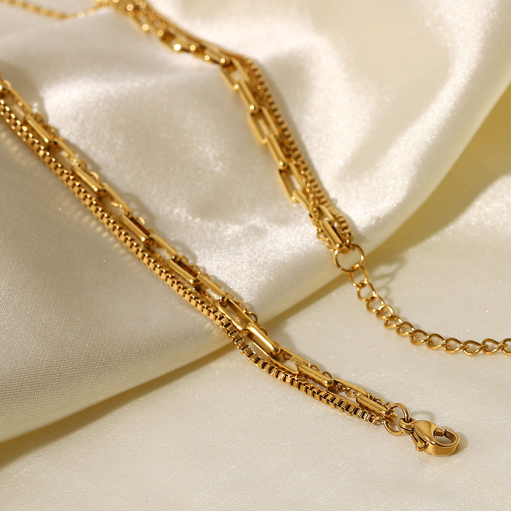 Vintage 18K Gold Plated Stainless Steel Layered Necklace