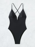 2023 Solid Color Deep V Cutout High-Waist Bikini