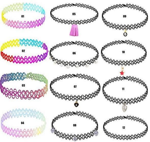 Handmade Woven Fishing Line Tattoo Choker Necklace Set
