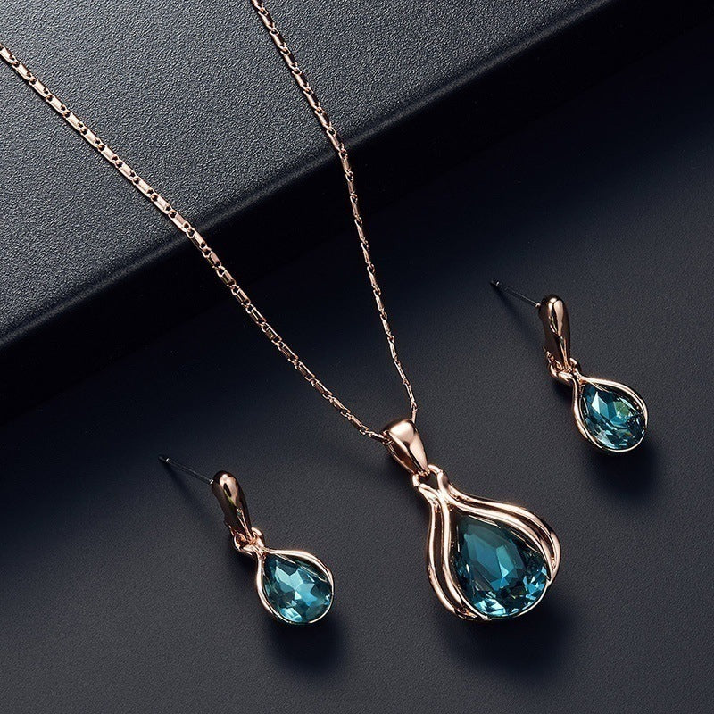 Fashion Women's Blue Green Teardrop Necklace Earring Set
