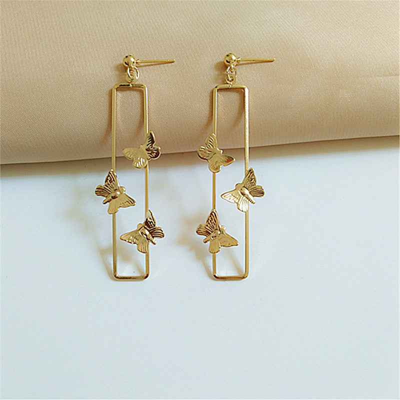 S925 Silver Geometric Rectangle Butterfly Earrings