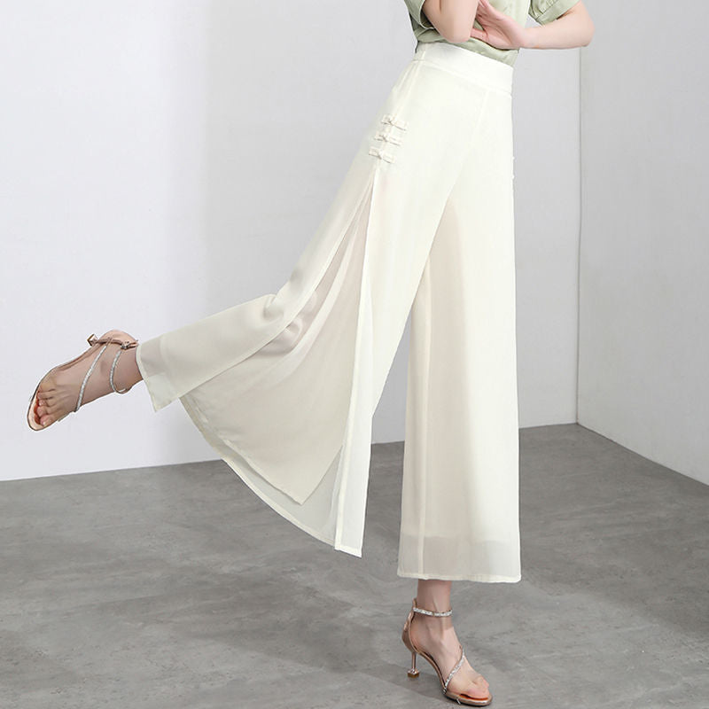 Women's High-Waisted Chiffon Wide-Leg Pants 2023