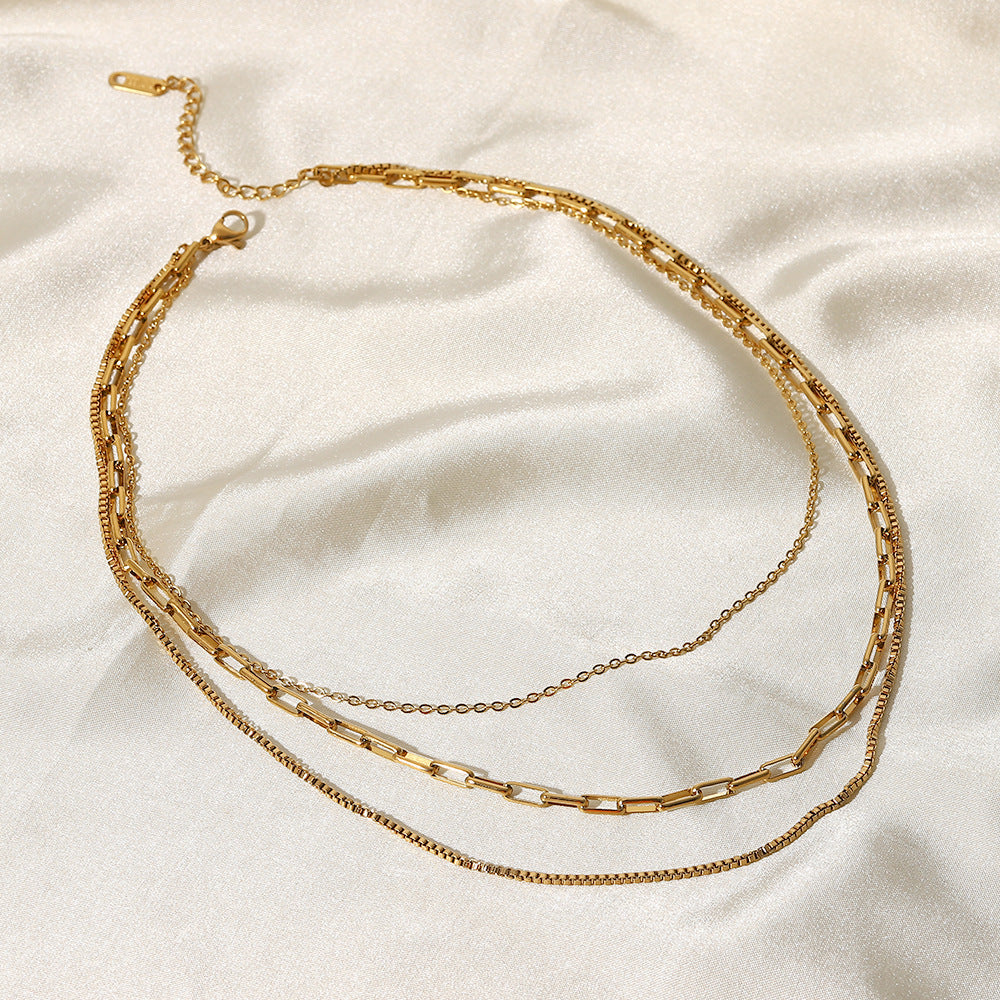 Vintage 18K Gold Plated Stainless Steel Layered Necklace
