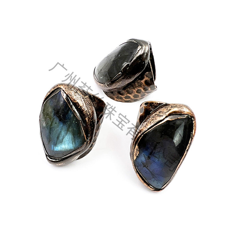 Natural Moonstone Raw Ring with Copper Finish