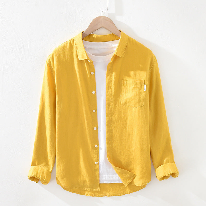 1998 Autumn Men's Loose Linen Pocket Shirt