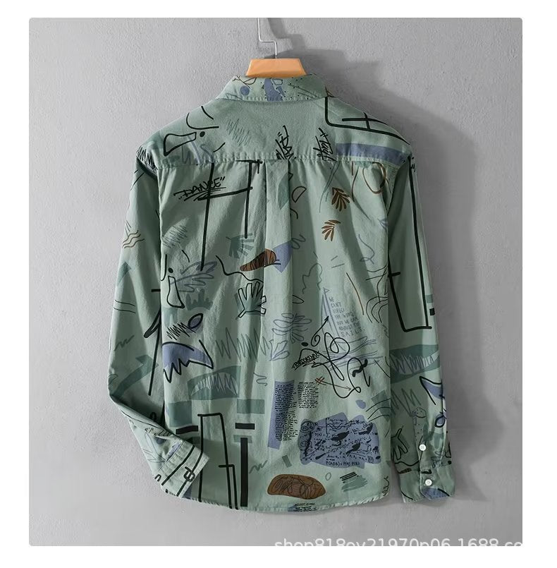 Men's Floral Loose-Fit Long Sleeve Shirt in Trendy Style