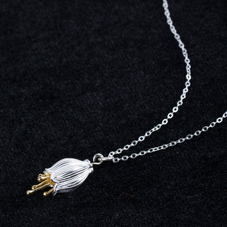 S925 Silver Flower Pendant Vintage Style Necklace