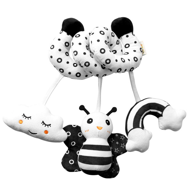 Black and White Cartoon Animal Cot Wrap Toy with Ringer