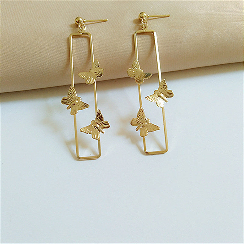 S925 Silver Geometric Rectangle Butterfly Earrings