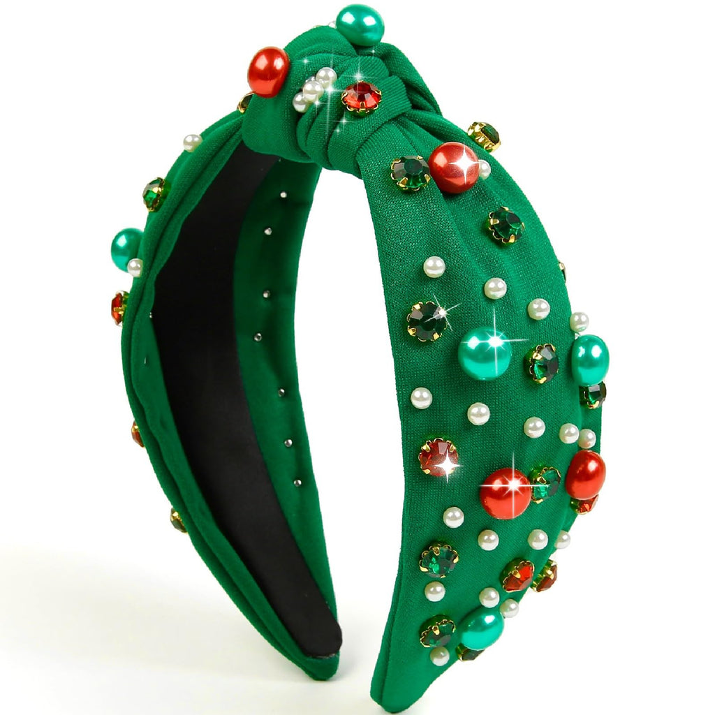 Christmas Headbands for Women Christmas Hair Accessories Christmas Outfits Christmas Knotted Headbands with Pearls Rhinestones Holiday Head Band for Women’s Hair Festive Headpieces Christmas Gifts