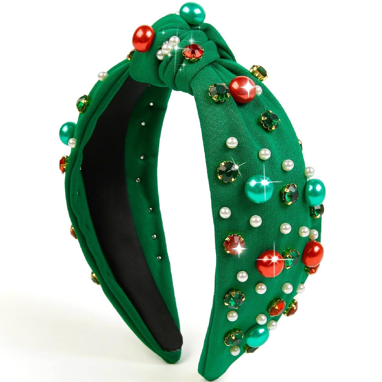 Christmas Headbands for Women Christmas Hair Accessories Christmas Outfits Christmas Knotted Headbands with Pearls Rhinestones Holiday Head Band for Women’s Hair Festive Headpieces Christmas Gifts