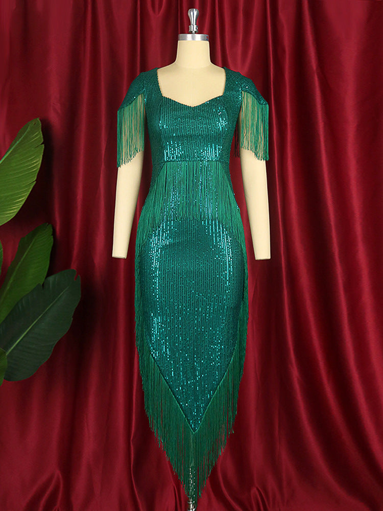 Plus Size Long Dress with Sequins for Women