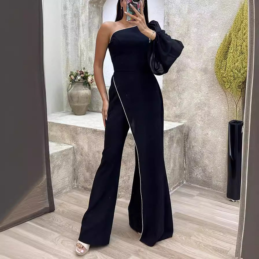 2023 Autumn Women's High Waist Jumpsuit with Patchwork