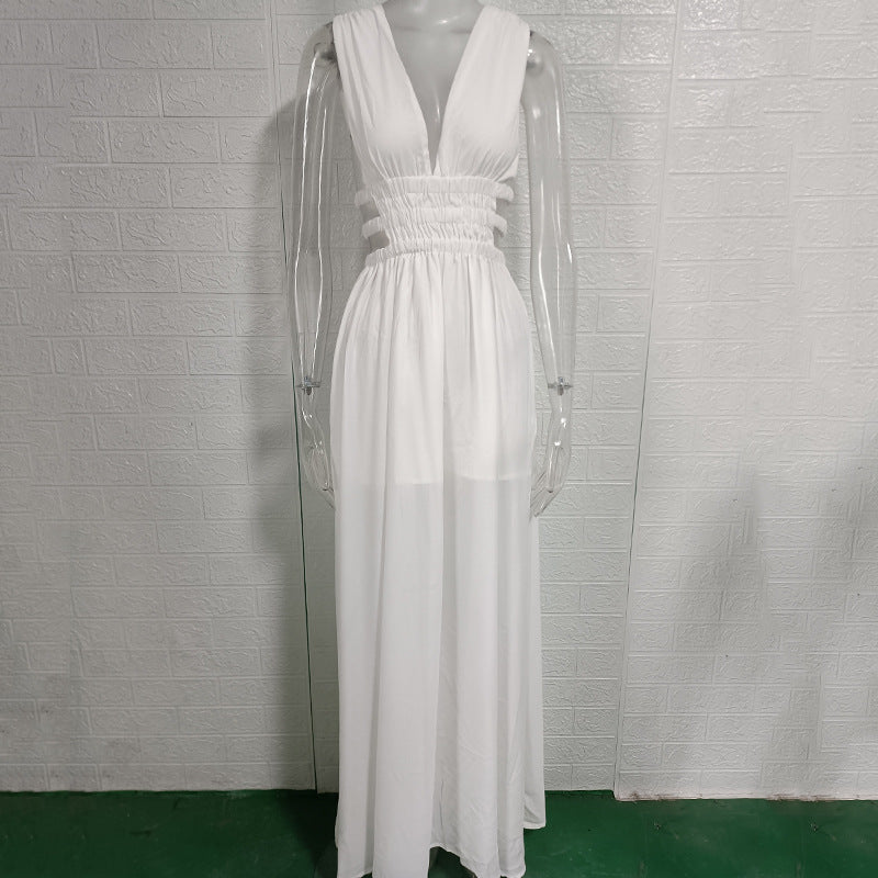 2024 New Women's Deep V-Neck Backless Maxi Dress